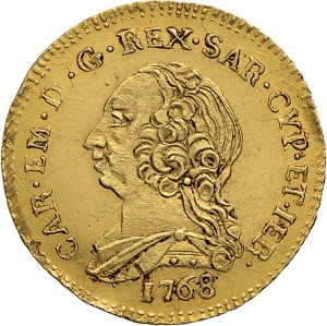 408D Doppietta da 10 reali 1768 Scudo ovale a cartoccio Torino Oro