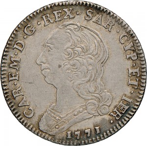 305D Quarto di scudo da 1,10 lire 1771 Scudo rotondo Torino Argento