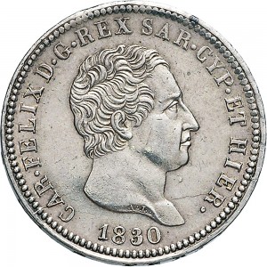 845D 2 lire 1830 Scudo svizzero Genova Argento
