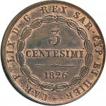 882D 3 centesimi 1826 Scudo triangolare rialzato Genova Rame