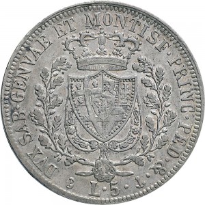 823R 5 lire 1825 Scudo svizzero Genova Argento