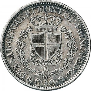 875R 50 centesimi 1831 Scudo triangolare rialzato Torino Argento
