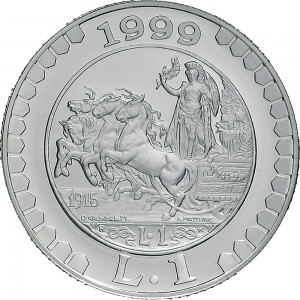 2540R 1 lira 1999 Storia della Lira (Quadriga Briosa) 1° tipo Roma Argento