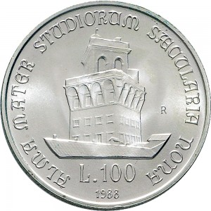 2428R 100 lire 1988 Università di Bologna Roma Argento
