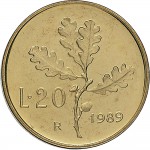 2127R 20 lire 1989 Ramo di quercia 2° tipo Roma Bronzital