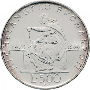 2397R 500 lire 1975 Michelangelo Buonarroti Roma Argento