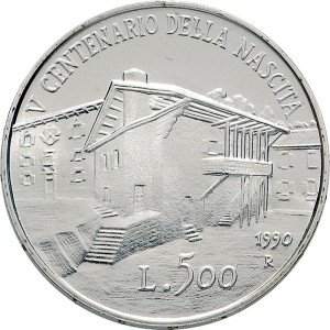 2454R 500 lire 1990 Tiziano Roma Argento