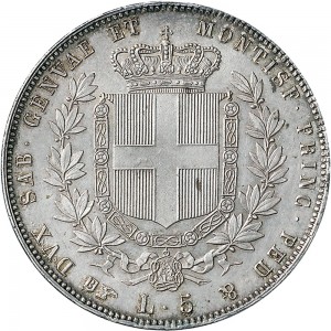 1049R 5 lire 1854 Scudo sannitico Torino Argento