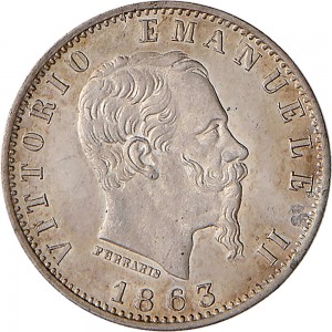 1205D 20 centesimi 1863 Valore su due rami di alloro 2° tipo Milano Argento