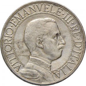 1400D 2 lire 1908 Italia su quadriga veloce 1° tipo Roma Argento