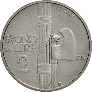 1417R 2 lire 1931 Fascio littorio Roma Nichelio