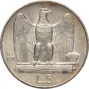 1386R 5 lire 1930 Aquila romana Roma Argento
