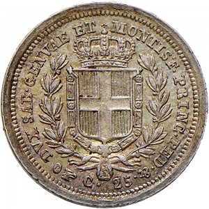 1007R 25 centesimi 1833 Scudo sannitico Torino Argento