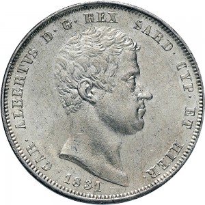 941D 5 lire 1831 Scudo sannitico 2° tipo Genova Argento