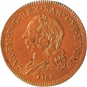 403D Carlino da 5 doppiette 1769 Scudo ovale a cartoccio Torino Oro