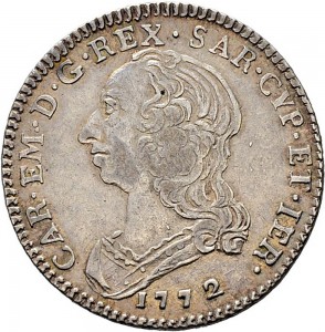 306D Quarto di scudo 1772 Scudo rotondo Torino Argento