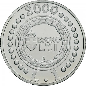2546R 1 lira 2000 Storia della Lira (Italia seduta) 2° tipo Roma Argento