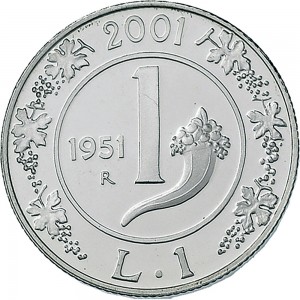 2354R 1 lira 2001 Storia della Lira (Cornucopia) 3° tipo Roma Argento