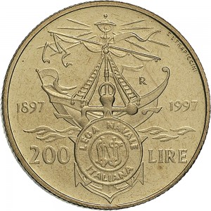 1948R 200 lire 1997 Stemma Lega navale italiana Roma Bronzital