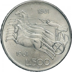 1839R 500 lire 1961 Italia seduta Roma Argento
