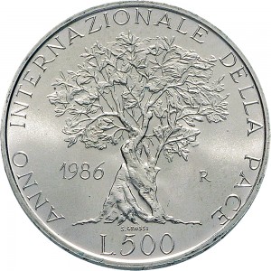2414R 500 lire 1986 Anno internazionale della pace Roma Argento