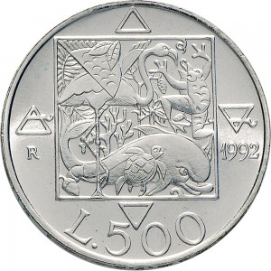 2474R 500 lire 1992 Flora e fauna da salvare 2° tipo Roma Argento