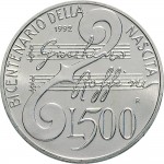 2472R 500 lire 1992 Gioacchino Rossini Roma Argento