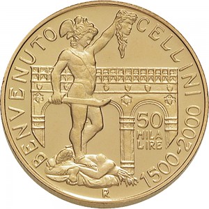 2393R 50.000 lire 2000 Benvenuto Cellini Roma Oro