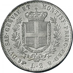 1064R 2 lire 1852 Scudo sannitico Torino Argento