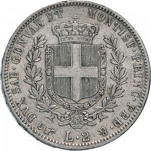 1065R 2 lire 1853 Scudo sannitico Torino Argento