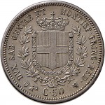 1086R 50 centesimi 1855 Scudo sannitico Torino Argento