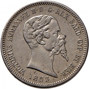 1086D 50 centesimi 1855 Scudo sannitico Torino Argento