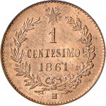 1237R 1 centesimo 1861 Valore entro semicorona di alloro e quercia Milano Rame