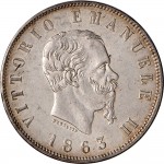 1179D 2 lire 1863 Valore su due rami di alloro 3° tipo Napoli Argento