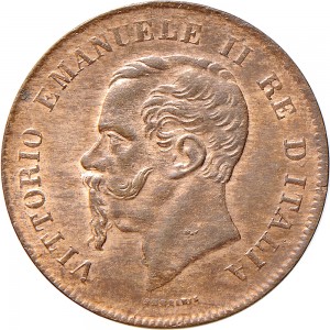 1231D 5 centesimi 1867 Valore entro semicorona di alloro e quercia Napoli Rame