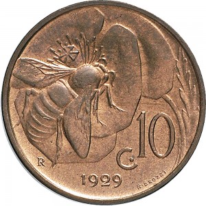 1509R 10 Centesimi 1929 Ape su fiore Roma Rame