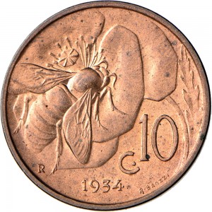 1514R 10 Centesimi 1934 Ape su fiore Roma Rame