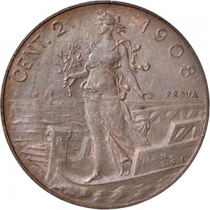 2654R 2 centesimi 1908 Italia marinara Roma Bronzo Prova