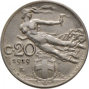 1480R 20 centesimi 1919 Libertà librata Roma Nichelio