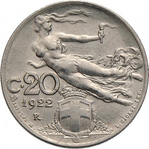 1483R 20 centesimi 1922 Libertà librata Roma Nichelio