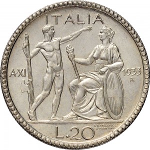 1352R 20 lire 1933 XI Giovane e Italia genitrice 1° tipo Roma Argento
