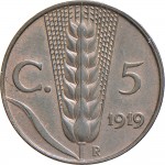 1529R 5 centesimi 1919 Spiga 2° tipo Roma Rame