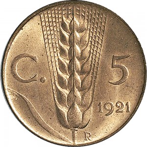1531R 5 centesimi 1921 Spiga 2° tipo Roma Rame