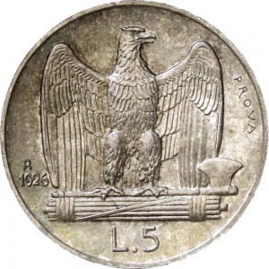 2604R 5 lire 1926 Aquila romana 3° tipo Roma Argento