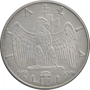 1622R 1 lira 1939 XVII Aquila romana 2° tipo Roma Acmonital