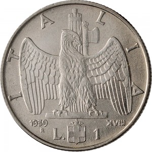 1625R 1 lira 1939 XVIII Aquila romana 2° tipo Roma Acmonital