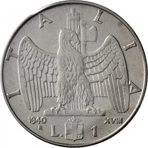 1627R 1 lira 1940 XVIII Aquila romana 2° tipo Roma Acmonital