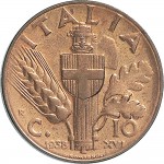 1659R 10 Centesimi 1938 XVI Scudo semirotondo 1° tipo Roma Rame