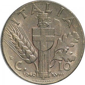 1662R 10 Centesimi 1940 XVIII Scudo semirotondo 2° tipo Roma Rame