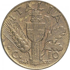 1663R 10 Centesimi 1941 XIX Scudo semirotondo 2° tipo Roma Bronzital